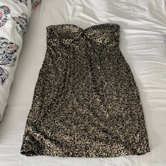 Dots Gold Sequin Strapless Dress Sz XL - Picture 1 of 4